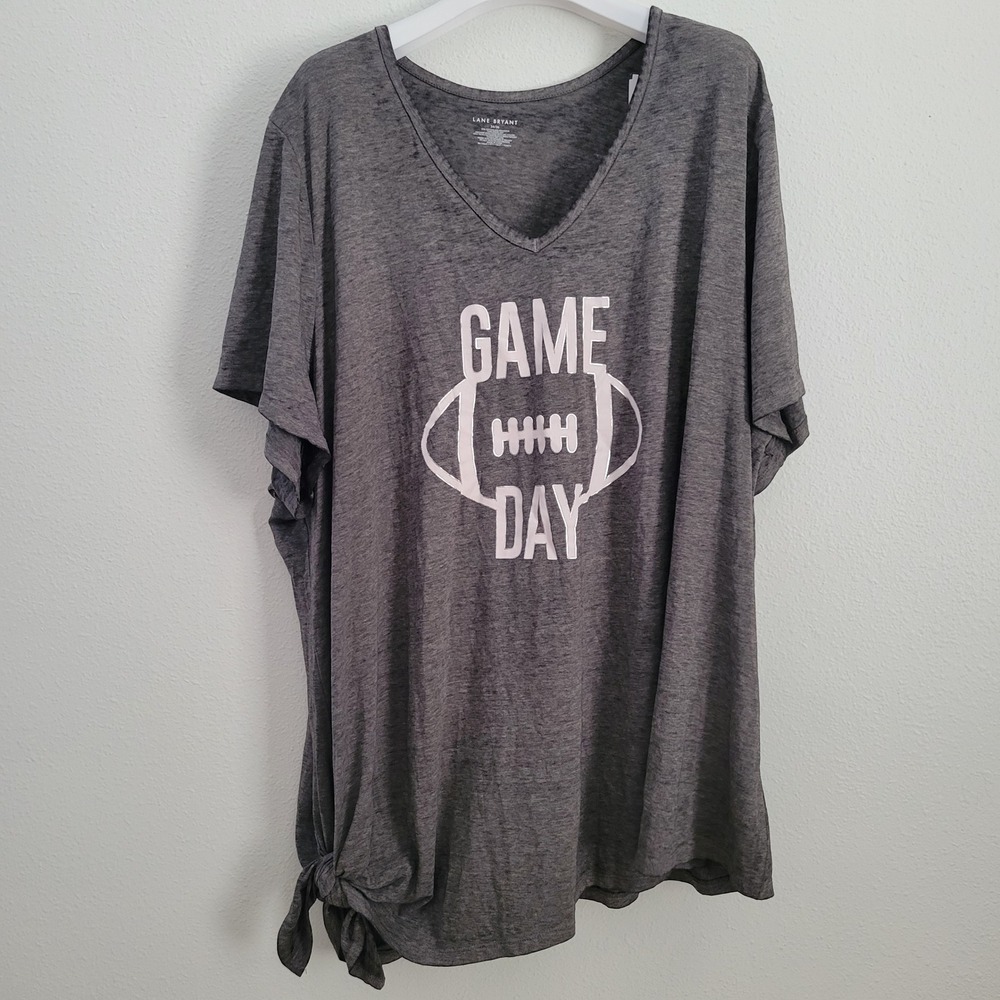 Lane Bryant Women Gray Game Day Football Side Tie V-Neck Graphic Tee Size 6X NWT